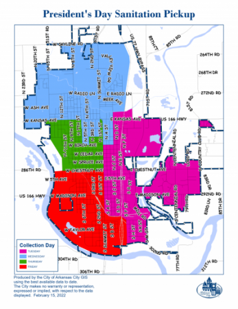 Presidents Day Holiday Sanitation Pickup map